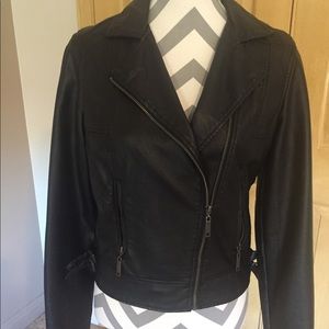 Black faux-leather moto jacket